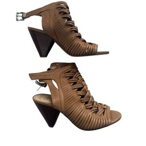 Vince Camuto Tan Leather Cut Out Lace Up Heels w Peep-Toe 7